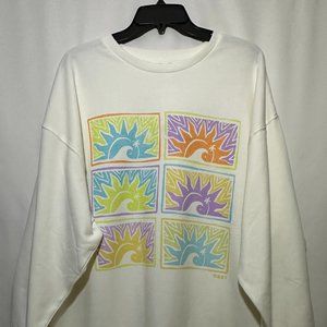 Roxy Juniors' Morning Hike Lineup Oversized Crewneck Sweatershirt White Size L
